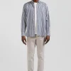 Regular dark blue striped cotton poplin shirt