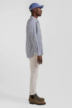Regular dark blue striped cotton poplin shirt