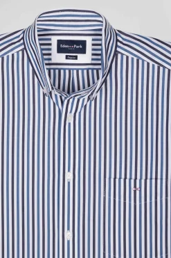 Regular dark blue striped cotton poplin shirt