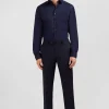 Regular dark blue wool trousers with broken fold