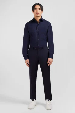 Regular dark blue wool trousers with broken fold