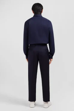 Regular dark blue wool trousers with broken fold
