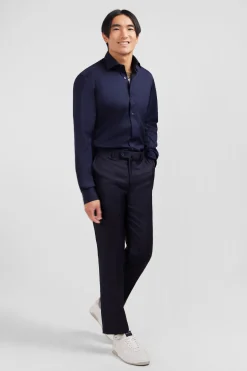 Regular dark blue wool trousers with broken fold