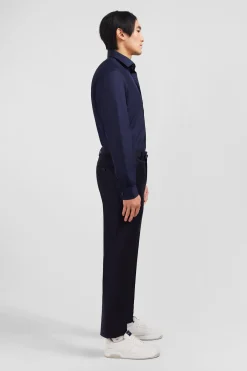 Regular dark blue wool trousers with broken fold