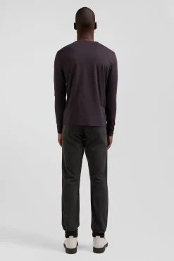 Regular dark brown long-sleeved Pima cotton T-shirt