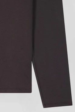 Regular dark brown long-sleeved Pima cotton T-shirt