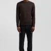 Regular dark brown wool and cotton crew neck jumper