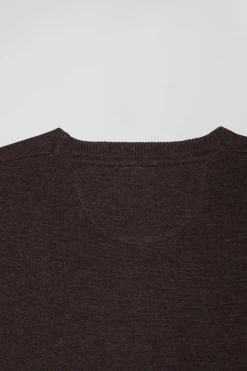 Regular dark brown wool and cotton crew neck jumper