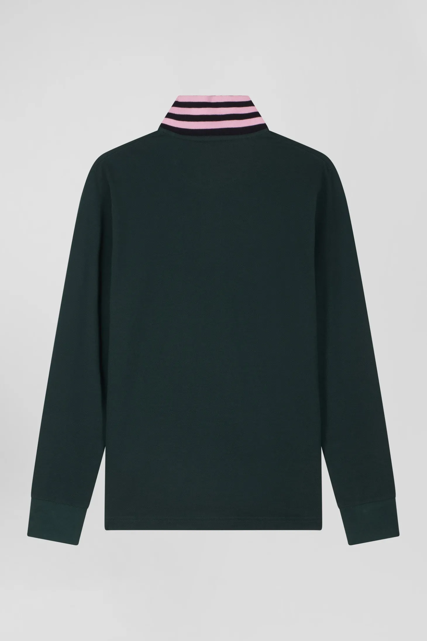 Regular dark green long-sleeved cotton piqué polo shirt