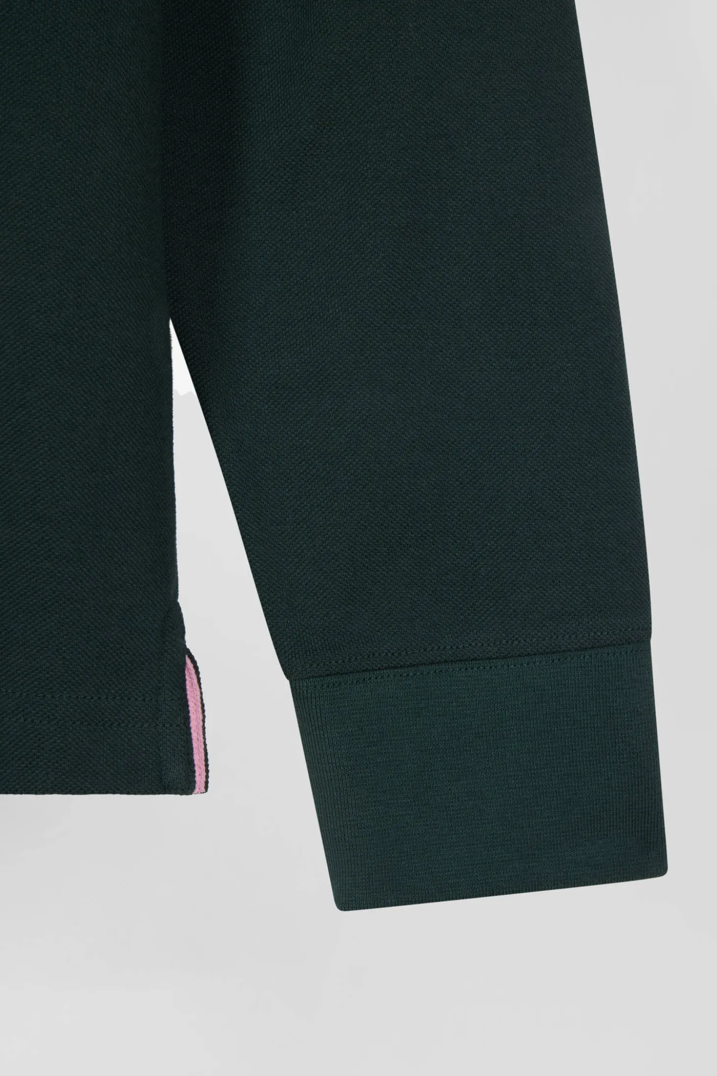 Regular dark green long-sleeved cotton piqué polo shirt