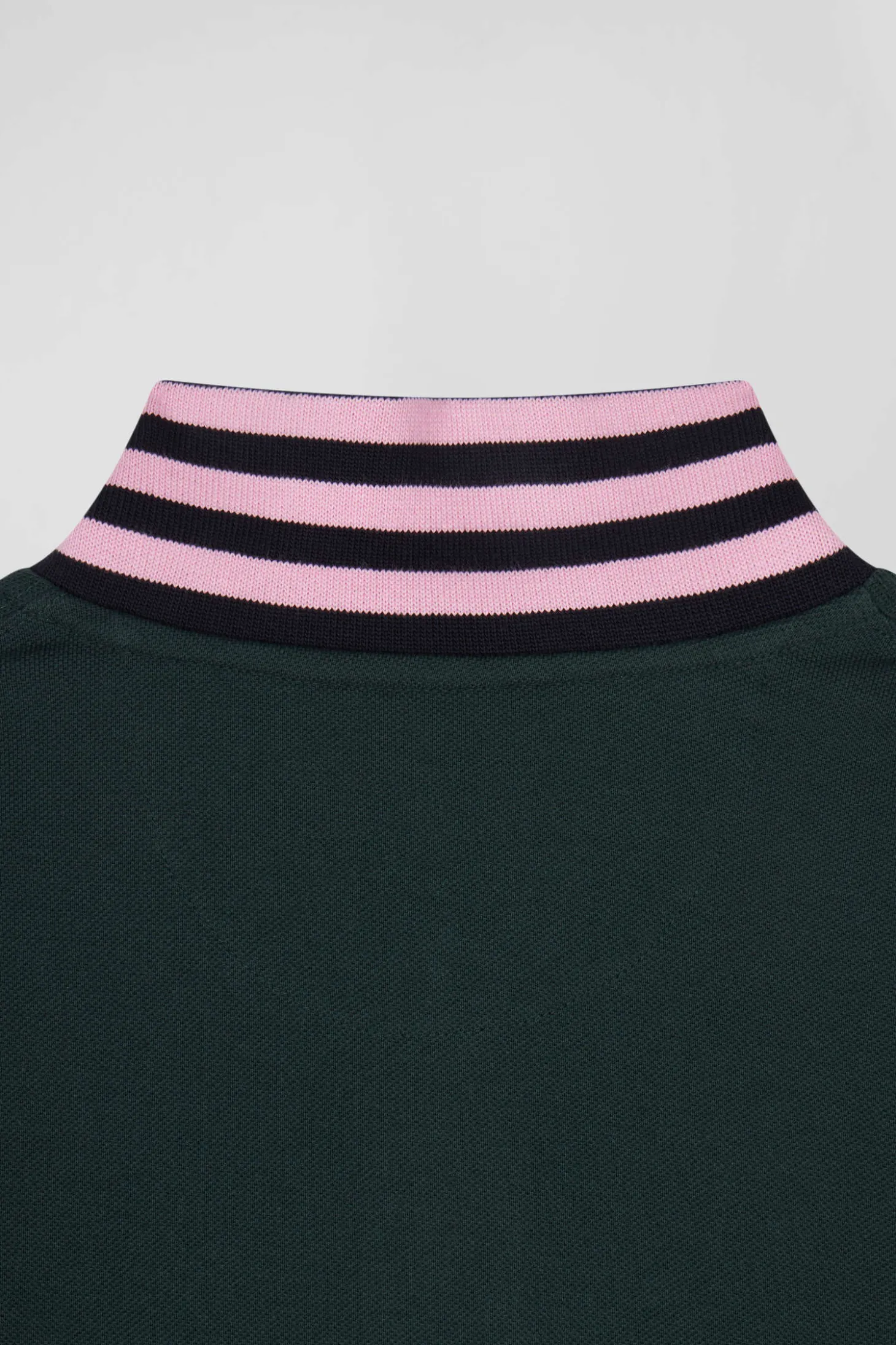 Regular dark green long-sleeved cotton piqué polo shirt