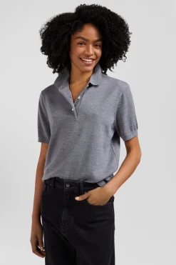 Regular dark grey short-sleeved wool polo neck jumper