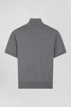 Regular dark grey short-sleeved wool polo neck jumper