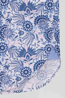 Regular ecru and blue cotton shirt with graphic print