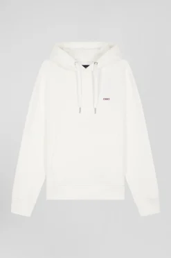 Regular ecru brushed cotton fleece hoodie