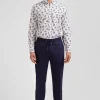 Regular ecru cotton poplin shirt with navy floral print