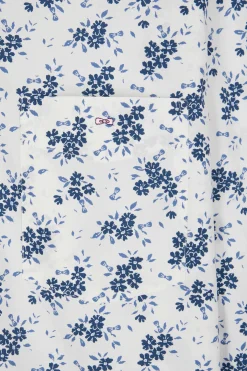 Regular ecru cotton poplin shirt with navy floral print