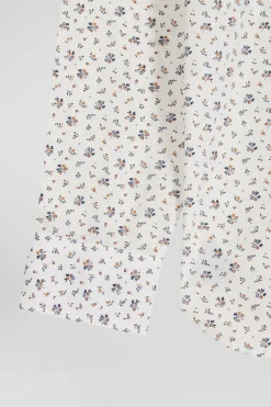 Regular ecru cotton poplin shirt with micro floral print