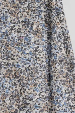 Regular ecru cotton poplin shirt with micro floral print
