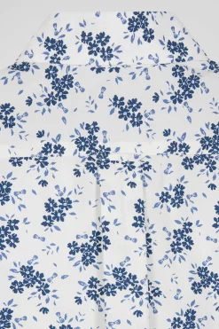 Regular ecru cotton poplin shirt with navy floral print