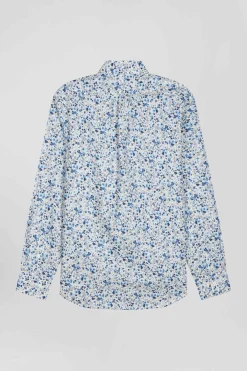 Regular ecru Pima cotton poplin shirt micro floral print