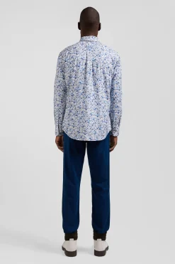 Regular ecru Pima cotton poplin shirt micro floral print