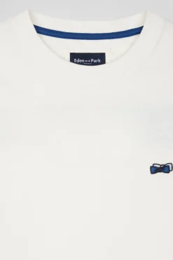 Regular ecru short-sleeved cotton T-shirt with back embroidery