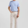 Regular ecru stretch cotton 5-pocket trousers