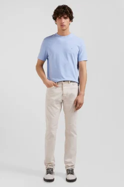 Regular ecru stretch cotton 5-pocket trousers