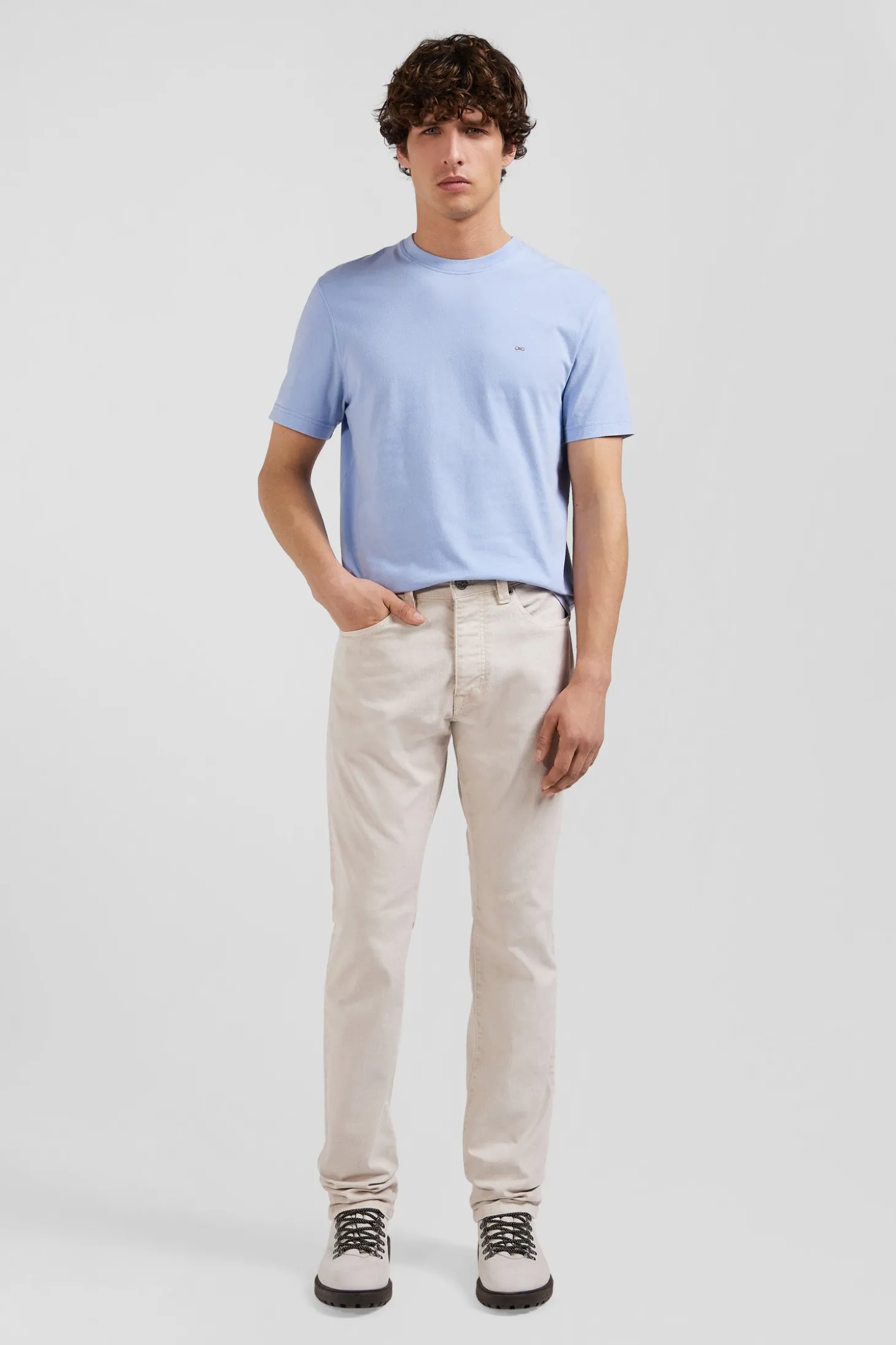 Regular ecru stretch cotton 5-pocket trousers