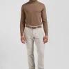 Regular ecru stretch cotton velvet chino trousers
