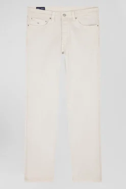 Regular ecru stretch cotton 5-pocket trousers