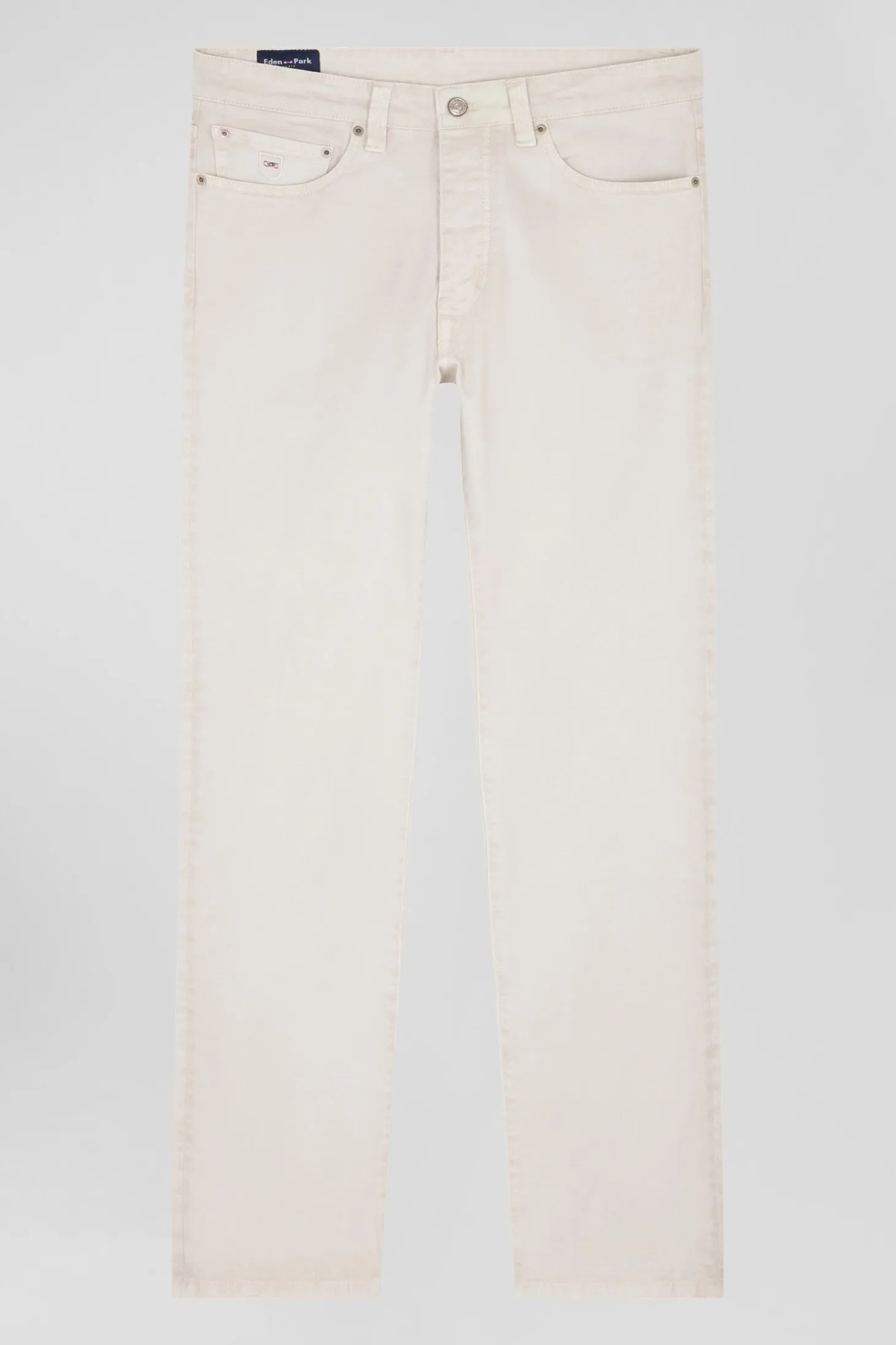 Regular ecru stretch cotton 5-pocket trousers