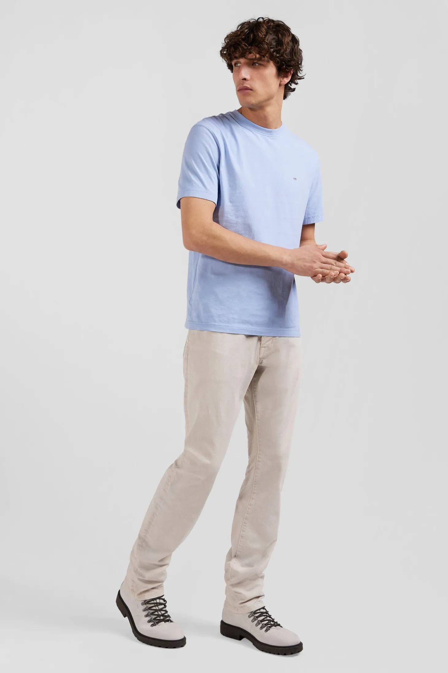 Regular ecru stretch cotton 5-pocket trousers