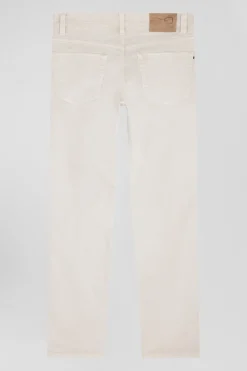 Regular ecru stretch cotton 5-pocket trousers
