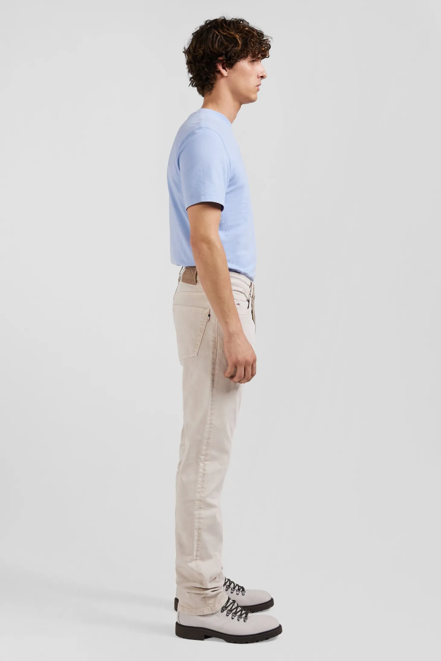Regular ecru stretch cotton 5-pocket trousers