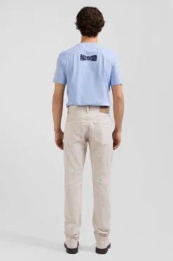 Regular ecru stretch cotton 5-pocket trousers