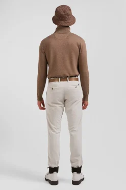 Regular ecru stretch cotton velvet chino trousers