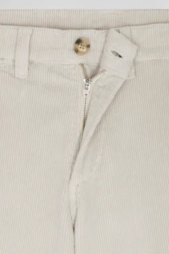 Regular ecru stretch cotton velvet chino trousers