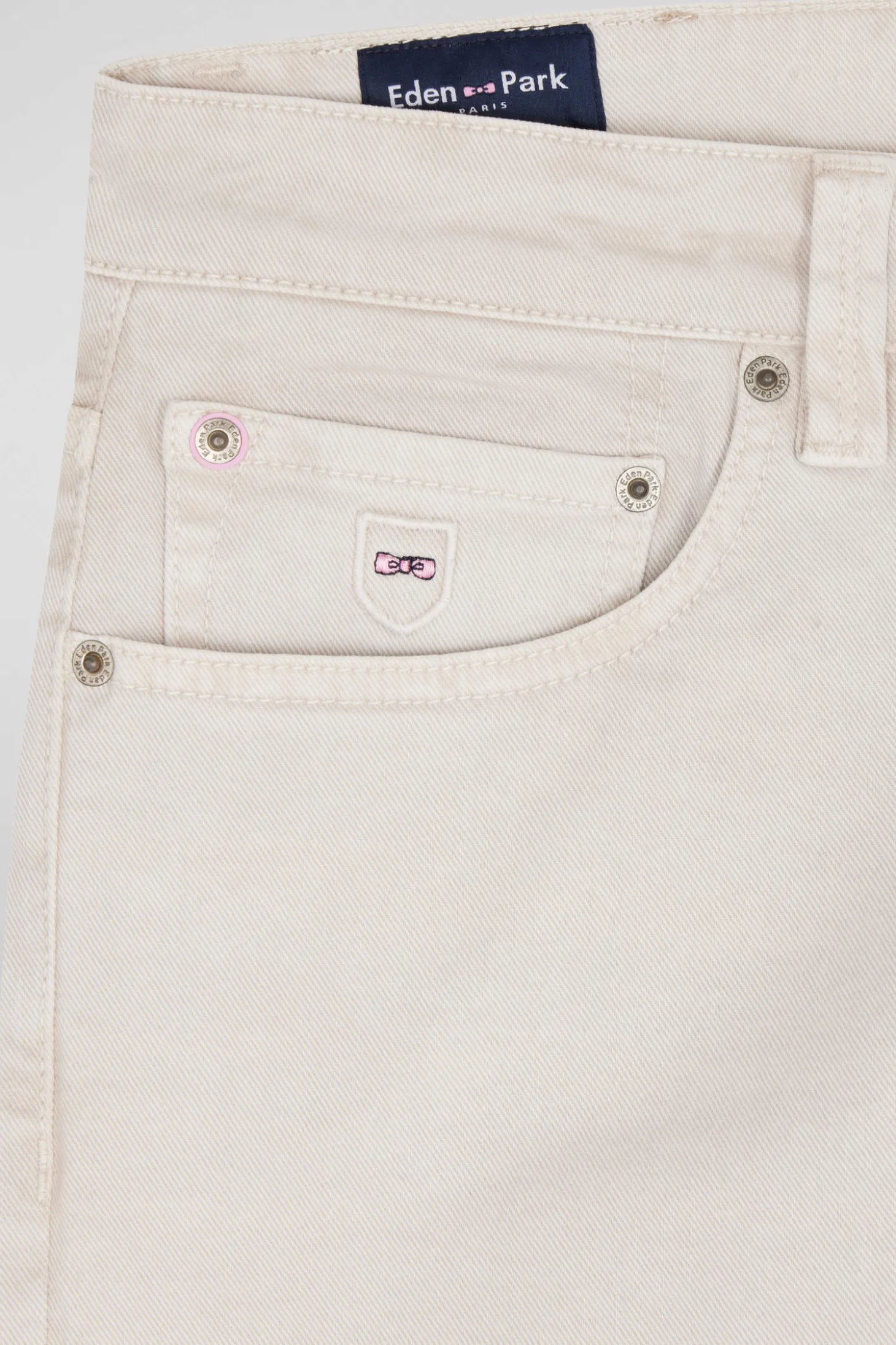 Regular ecru stretch cotton 5-pocket trousers