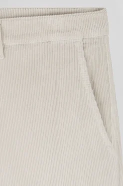 Regular ecru stretch cotton velvet chino trousers