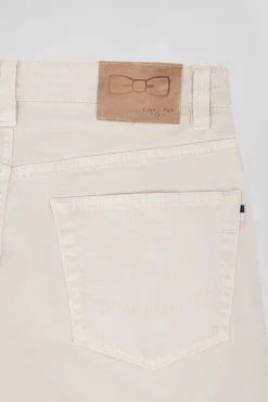 Regular ecru stretch cotton 5-pocket trousers