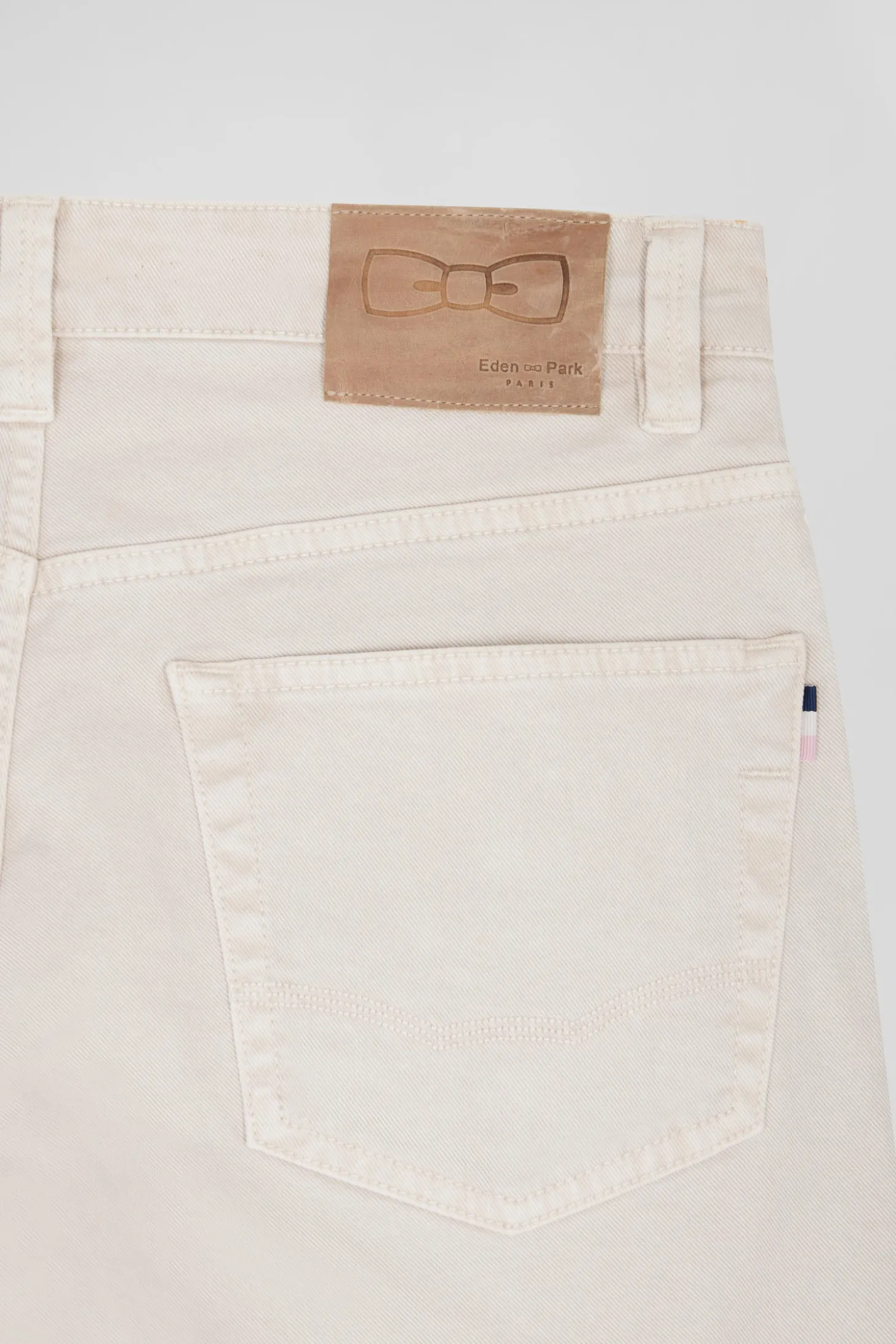 Regular ecru stretch cotton 5-pocket trousers
