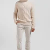 Regular ecru virgin wool and recycled polyamide turtleneck jumper with 3D knitting