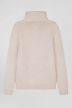 Regular ecru virgin wool and recycled polyamide turtleneck jumper with 3D knitting