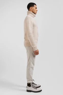 Regular ecru virgin wool and recycled polyamide turtleneck jumper with 3D knitting