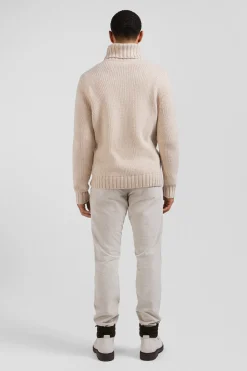 Regular ecru virgin wool and recycled polyamide turtleneck jumper with 3D knitting