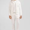 Regular ecru zipped brushed cotton fleece hoodie