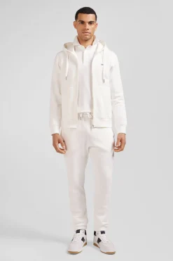 Regular ecru zipped brushed cotton fleece hoodie
