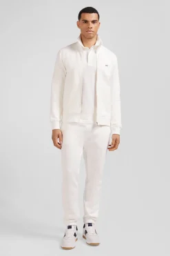 Regular ecru zipped brushed cotton fleece sweatshirt with high top collar